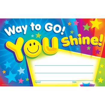 TREND Recognition Awards, Way to Go, You Shine!, 8 1/2&quot;w x 5 1/2&quot;h, 30/PK