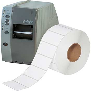 W.B. Mason Co. Industrial Direct Thermal Labels, 4 in x 2 in, 3 in Core, Perforated, White, 3,000/Roll, 4 Rolls/Case