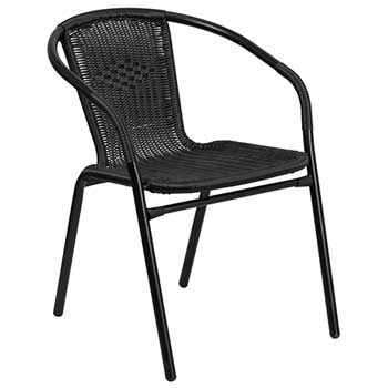 Flash Furniture Indoor/Outdoor Restaurant Stack Chair, Rattan, Black