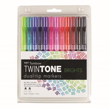 Tombow&#174; TwinTone Brights Dual-tip Marker Set, 12/Pack