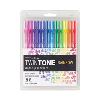 Tombow TwinTone Dual-Tip Markers, Bold/Extra-Fine Tips, Assorted Colors, 12/Pack