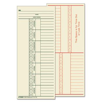 TOPS Time Card for Cincinnati, Named Days, Two-Sided, 3 3/8 x 8 1/4, 500/Box