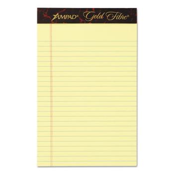 Ampad™ Gold Fibre Writing Pads, Jr. Legal Rule, 5 x 8, Canary, 50 Sheets