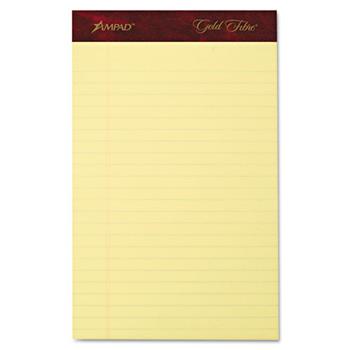 Ampad Gold Fibre Writing Pads, Junior Legal Ruled, 5&quot; x 8&quot;, Canary Yellow Paper, 50 Sheets/Pad, 4 Pads/Pack