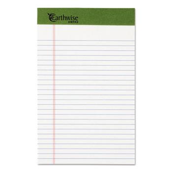 Ampad Earthwise Recycled Writing Pad, Narrow Ruled, 5&quot; x 8&quot;, White Paper, 12 Pads