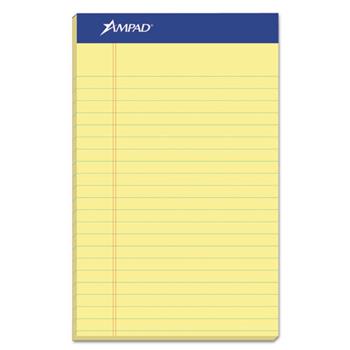Ampad Perforated Writing Pad, Narrow Ruled, 5&quot; x 8&quot;, Canary Yellow Paper, 50 Sheets/Pad, 12 Pads