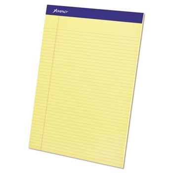 Ampad Perforated Writing Pad, Ruled, 8.5&quot; x 11.75&quot;, Canary Yellow Paper, 50 Sheets/Pad, 12 Pads