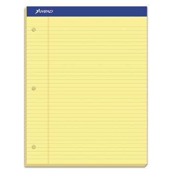Ampad 3-Hole Punched Double Sheet Perforated Pad, Medium/College Ruled, 8.5&quot; x 11.75&quot;, Canary Yellow Paper, 100 Sheets