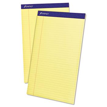 Ampad Perforated Writing Pad, Ruled, 8.5&quot; x 14&quot;, Canary Yellow Paper, 50 Sheets/Pad, 12 Pads