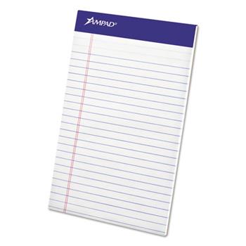 Ampad Perforated Writing Pad, Narrow Ruled, 5&quot; x 8&quot;, White Paper, 50 Sheets