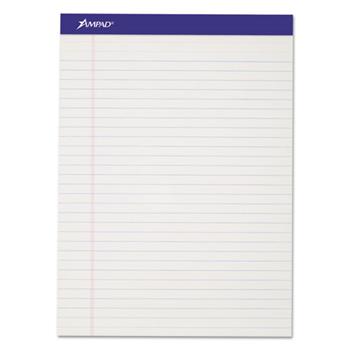 Ampad Perforated Writing Pad, Wide Ruled, 8.5&quot; x 11.75&quot;, White, 50 Sheets/Pad, 12 Pads