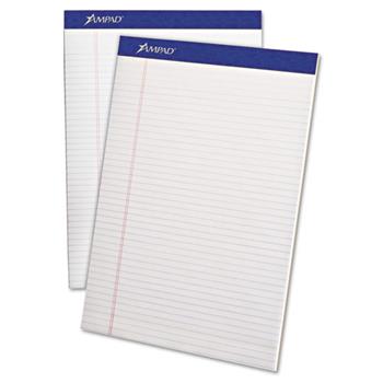 Ampad Perforated Writing Pad, Narrow Ruled, 8.5&quot; x 11.75&quot;, White Paper, 50 Sheets/Pad, 12 Pads