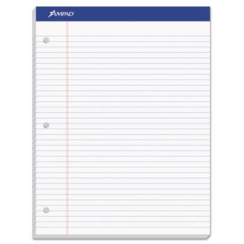 Ampad™ Double Sheet Pad, College/Medium, 8 1/2 x 11 3/4, White, Perfed, 100 Sheets