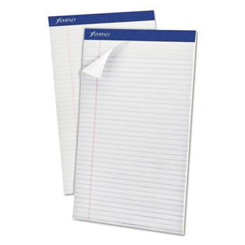 Ampad Perforated Writing Pad, Ruled, 8.5&quot; x 14&quot;, White, 50 Sheets/Pad, 12 Pads