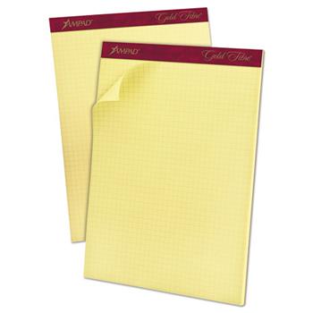 Ampad Gold Fibre Pad, Quadrille Ruled, 8.5&quot; x 11.75&quot;, Canary Yellow Paper, 50 Sheets