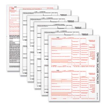 TOPS™ 2021 1099-Div Tax Forms, Five-Part Carbonless, 5.5&quot; x 8&quot;, 2/Page, (24) 1099s and (1) 1096