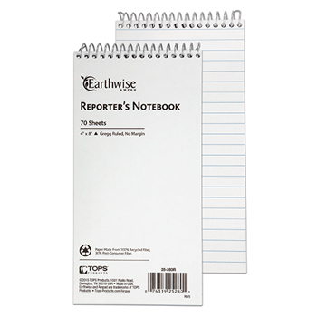 Ampad™ Earthwise Recycled Reporter&#39;s Notebook, Wide, 4 x 8, White, 70 Sheets