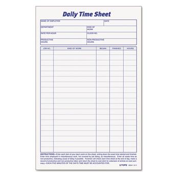 TOPS Daily Time and Job Sheets, 8 1/2 x 5 1/2, 100/Pad, 2/Pack