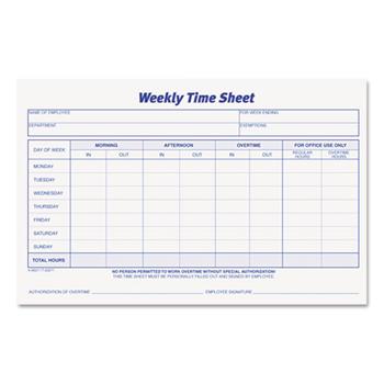 TOPS Weekly Time Sheets, 5 1/2 x 8 1/2, 100/Pad, 2/Pack