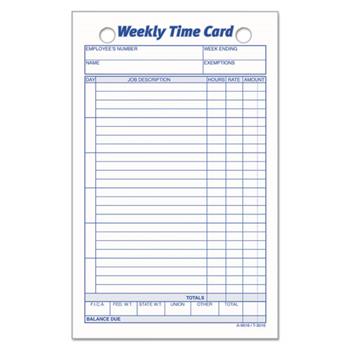 TOPS Employee Time Card, Weekly, 4 1/4 x 6 3/4, 100/Pack