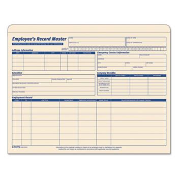 TOPS Employee Record Master File Jacket, 9 1/2 x 11 3/4, 10 Point Manila, 20/Pack