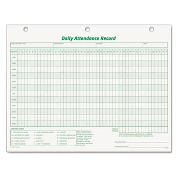 TOPS Daily Attendance Card, 8 1/2 x 11, 50 Forms