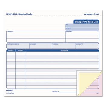 TOPS™ Snap-Off Shipper/Packing List, 8 1/2 x 7, Three-Part Carbonless, 50 Forms