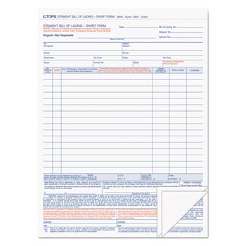 TOPS Bill of Lading,16-Line, 8-1/2 x 11, Three-Part Carbonless, 50 Forms