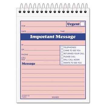 TOPS Telephone Message Book with Fax/Mobile Section, 4-1/4 x 5 1/2, Two-Part, 50/Book
