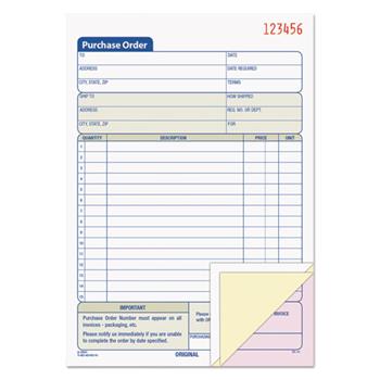 TOPS Purchase Order Book, 5-9/16 x 7 15/16, Three-Part Carbonless, 50 Sets/Book