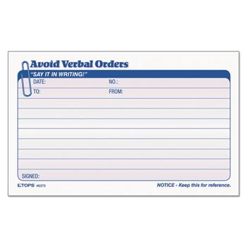 TOPS Avoid Verbal Orders Manifold Book, 6 1/4 x 4 1/4, 2-Part Carbonless, 50 Sets/BK