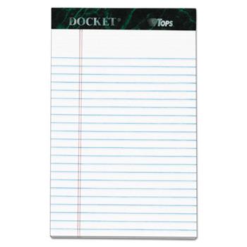 TOPS Docket Perforated Pads, Narrow Ruled, 5&quot; x 8&quot;, White Paper, 50 Sheets, 6 Pads/Pack