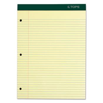 TOPS 3-Hole Punched Double Docket Writing Pad, Ruled, 8.5&quot; x 11.75&quot;, Canary Yellow Paper, 100 Sheets