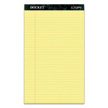 TOPS™ Docket Ruled Perforated Pads, 8 1/2 x 14, Canary, 50 Sheets, Dozen