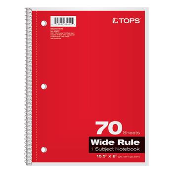 Oxford Notebook, Wide Ruled, 8&quot; x 10.5&quot;, White Paper, Assorted Colors, 70 Sheets, 24 Notebooks/Carton