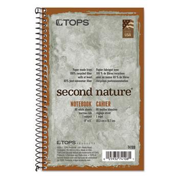 TOPS™ Second Nature Subject Wirebound Notebook, Narrow, 5 x 8, White, 80 Sheets