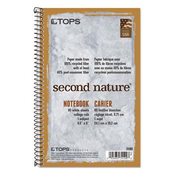 TOPS Second Nature Subject Wire Notebook, Medium/College, 6&quot; x 9.5&quot;, White Paper, Gray/Brown Cover, 80 Sheets