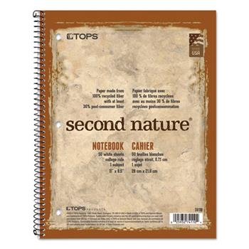 TOPS Second Nature Wirebound Notebook, College Ruled, 8.5&quot; x 11&quot;, White Paper, Brown Cover, 80 Sheets per Book