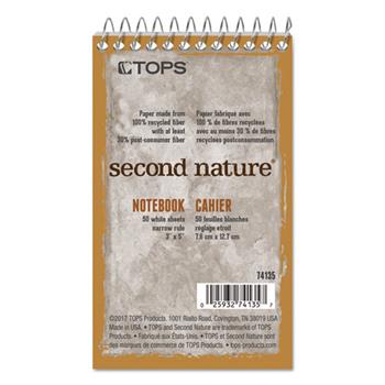 TOPS Second Nature Subject Wirebound Notebook, Narrow Ruled, 3&quot; x 5&quot;, White Paper, Gray Cover, 50 Sheets