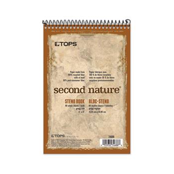 TOPS Second Nature Spiral Reporter/Steno Book, Gregg Ruled, 6&quot; x 9&quot;, White Paper, 80 Sheets