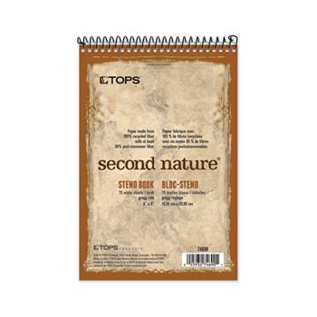 TOPS Second Nature Spiral Reporter/Steno Book, Gregg Ruled, 6&quot; x 9&quot;, White Paper, 70 Sheets