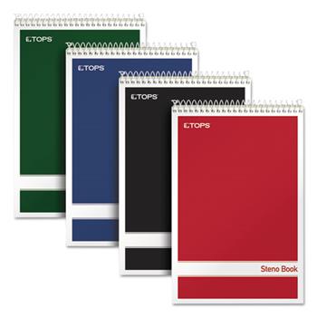 TOPS™ Steno Book w/Assorted Colored Covers, 6 x 9, Green Tint, 80 Sheets, 4 Pads/Pack
