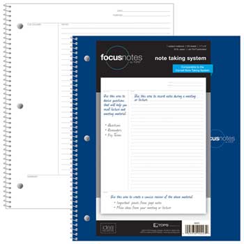 TOPS Focus Notes System Notebook, Ruled, 9&quot; x 11&quot;, White Paper, Blue Cover, 80 Sheets