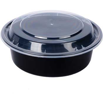 Chef&#39;s Supply Microwaveable Container, Plastic, Round, 9&quot; Dia,  Black, 150/Carton