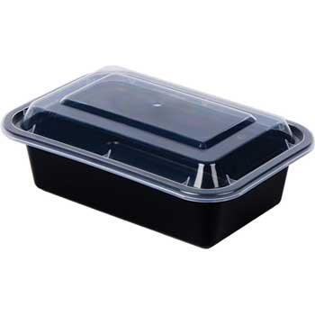 Chef&#39;s Supply Microwaveable Container and Lid, Plastic, Rectangular, 7&quot; L x 5&quot; W x 2&quot; H, Plastic, Black/Clear, 150/Carton