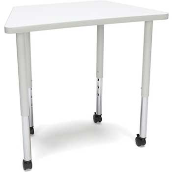 OFM Adapt Series Trapezoid Standard Table, 25&quot;-33&quot; Height Adjustable Desk with Casters, White