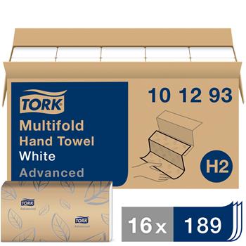 Tork H2 Advanced Xpress&#174; Multifold Hand Towel, 3-Panel, 9.5&quot; x 9.1&quot;, 2-Ply, 100% Recycled, 189/Pack 16 Packs/CT