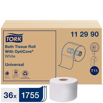 Tork T11 Universal Toilet Paper Roll with OptiCore, 1-Ply, White, 1755 Sheets/Roll, 36 Rolls/Carton