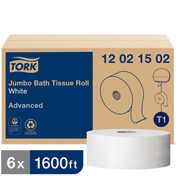 Tork T1 Advanced Jumbo Toilet Paper, 2-Ply, 3.48&quot; x 1,600&#39;, White, 6/CT