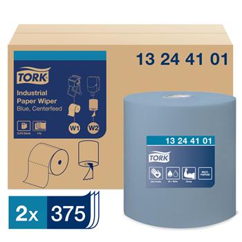 Tork W2 Industrial Paper Wiper, 4-Ply, Centerfeed, 11&quot; x 492.19&#39;, Blue, 2/CT